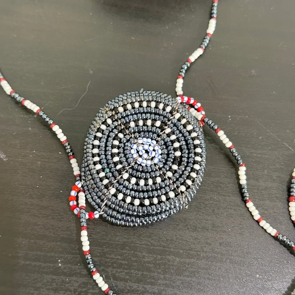 Handmade Beaded Miniature Basket Bag Coiled Wire Seed Bead Trinket Pot